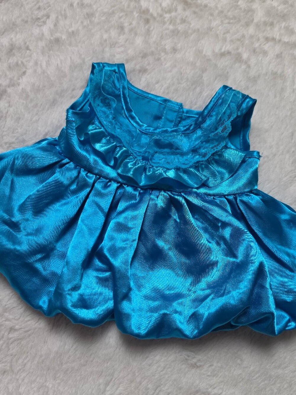 Build A Bear Turquoise Blue Satin Bubble Dress Lace Ruffle 2011